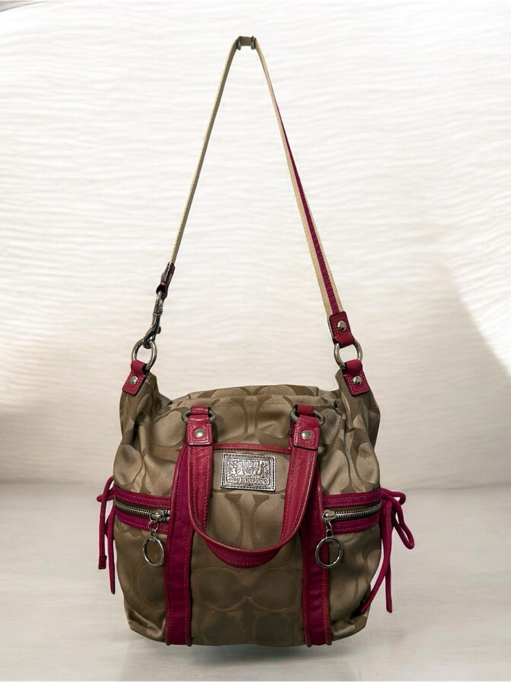 Coach Signature Canvas Tote with Pink Trim - Picture 5 of 14